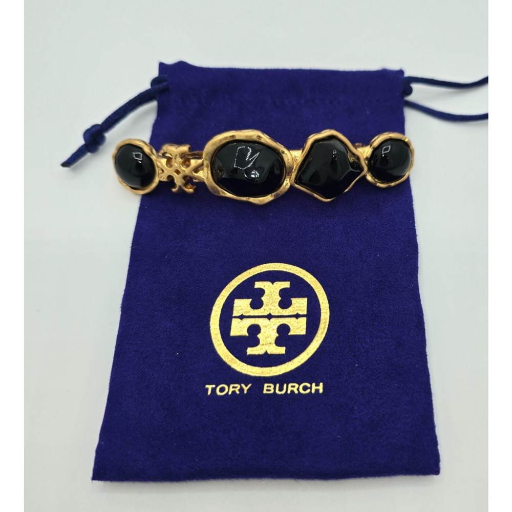Tory Burch Women's Roxanne Black Stone & Gold Statement Barrette Hair Clip NWOT